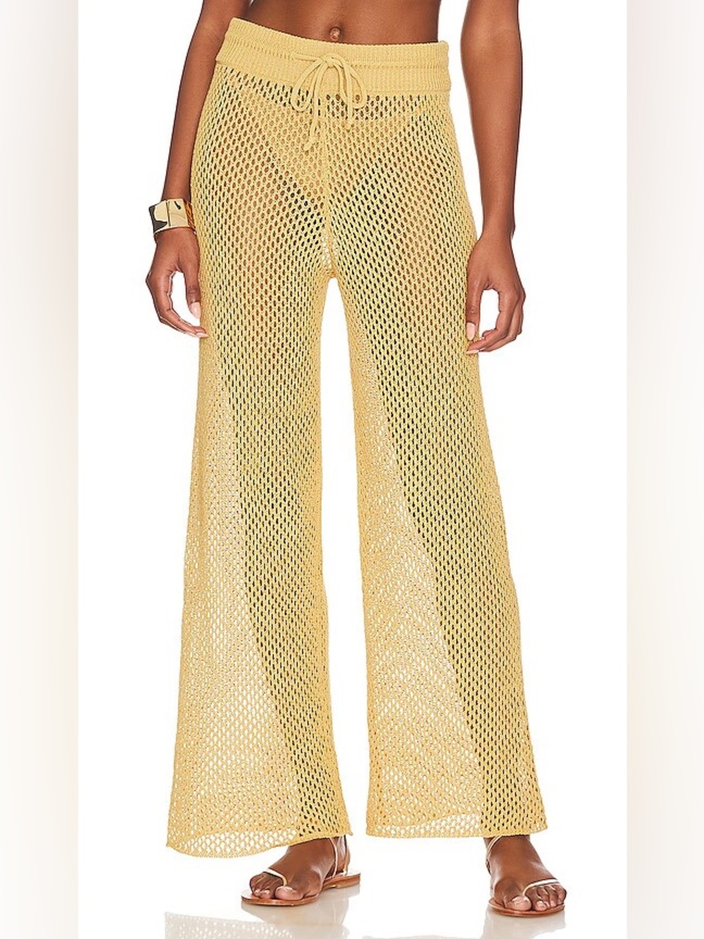 WeWoreWhat Yellow Crochet Wide-Leg Beach Pants